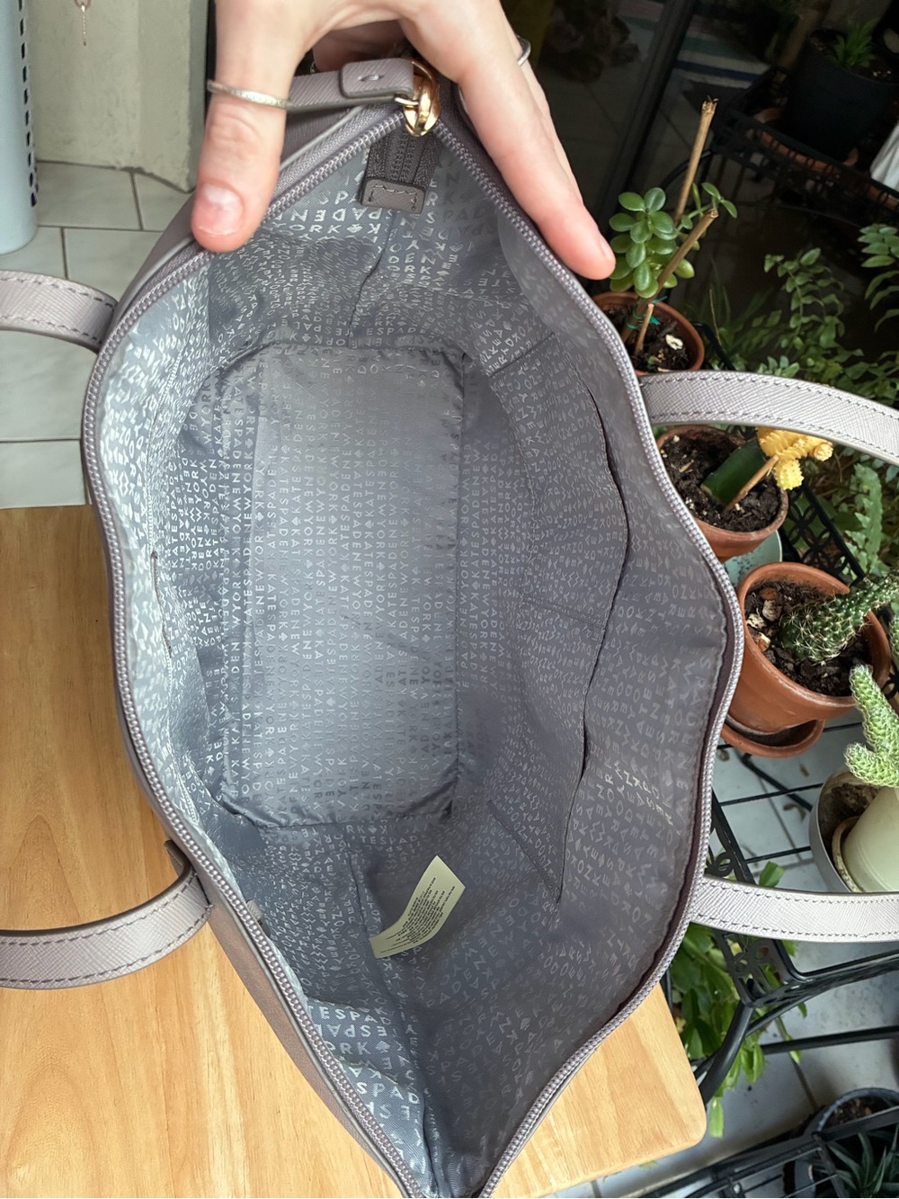 Kate Spade New York Flash Glitter Tote Bag in Cool Grey Lilac Saffiano Leather - Picture 14 of 16